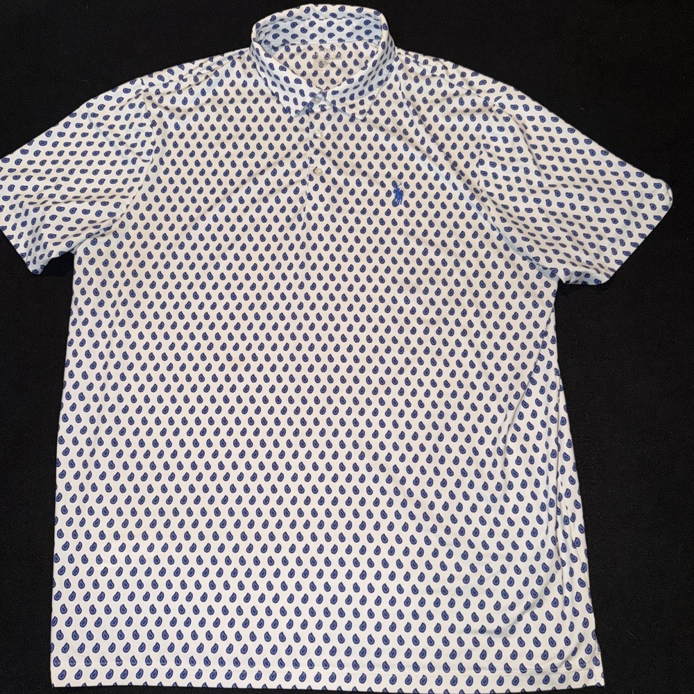 Polo Ralph Lauren White&Blue Paisley Pattern Blue Bandana AOP Mens XL